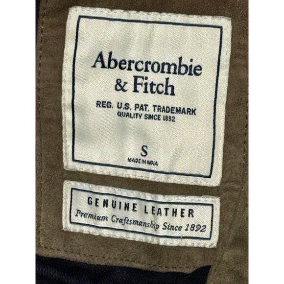 Abercrombie & Fitch Green Quilted Lamb Leather Varsity Bomber Jacket Womens Sz S - Picture 3 of 6